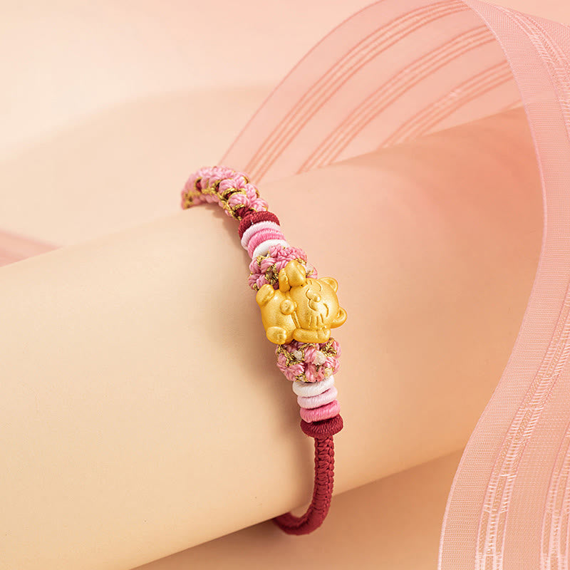 Buddha Stonesハンドメイド 999 スターリングシルバー幸運繁栄の猫インゴット 桃の花 幸運 赤いロープブレスレット - image 4