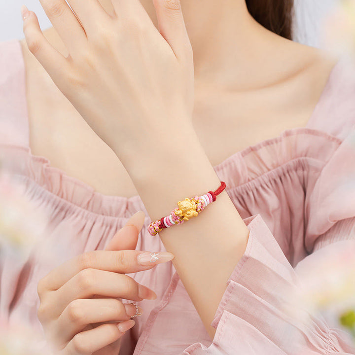 Buddha Stonesハンドメイド 999 スターリングシルバー幸運繁栄の猫インゴット 桃の花 幸運 赤いロープブレスレット - image 5