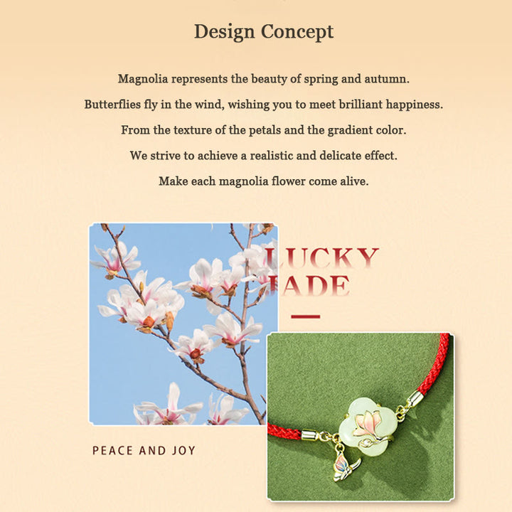 Buddha Stones 925スターリングシルバー 和田翡翠 マグノリアフラワー バタフライ 幸運のチェーンブレスレット
