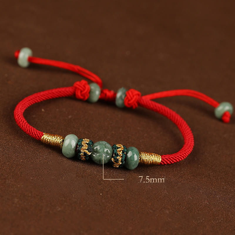 Buddha Stones翡翠そろばんビーズ繁栄の赤い紐ロープブレスレット
