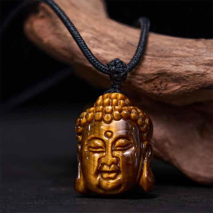 Buddha Stonesタイガーアイ ストリング 仏陀頭 勇気 ネックレス ペンダント - タイガーアイブラックストリング - image 1