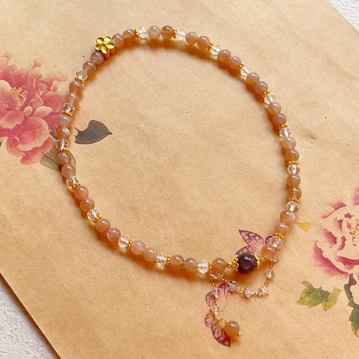 Buddha Stonesサンストーン クリスタル 桃の花 富 ダブルラップブレスレット