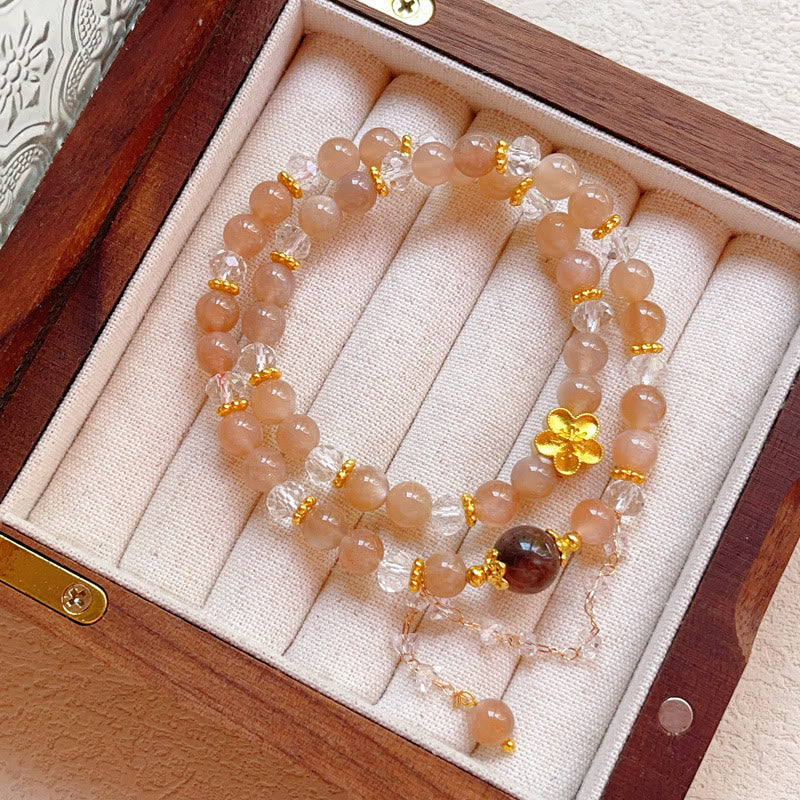 Buddha Stonesサンストーン クリスタル 桃の花 富 ダブルラップブレスレット