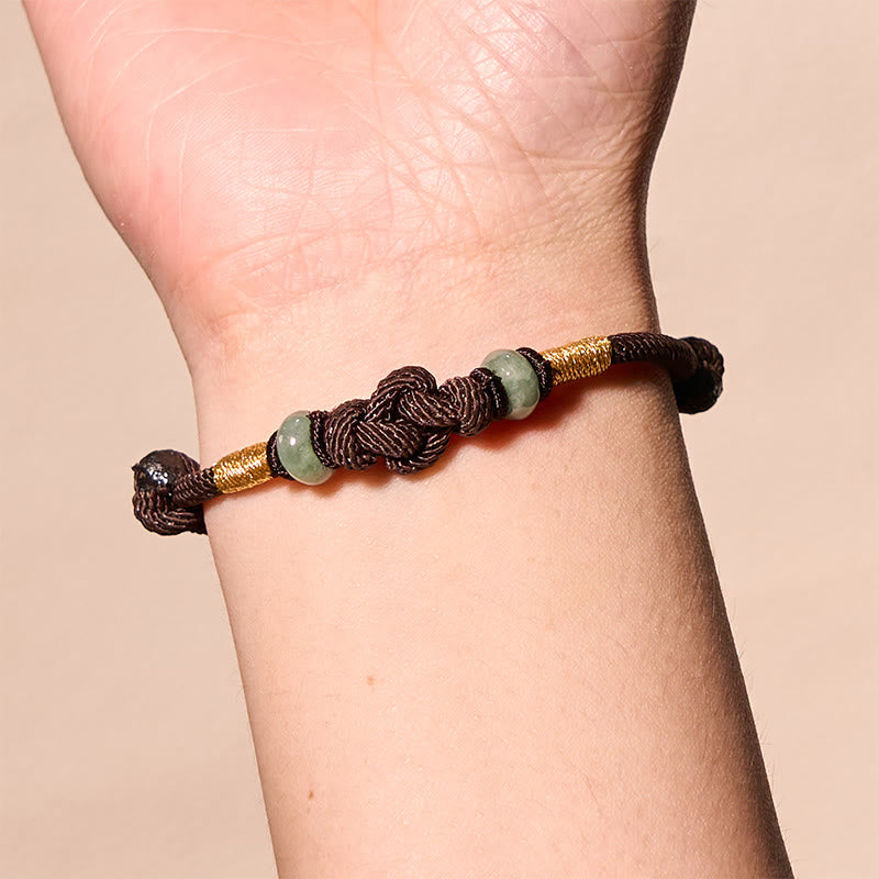 Buddha Stones 赤い糸 カップルブレスレット 翡翠入り 開運 編み紐 ペアアクセサリー