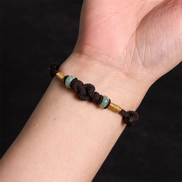 Buddha Stones 赤い糸 カップルブレスレット 翡翠入り 開運 編み紐 ペアアクセサリー