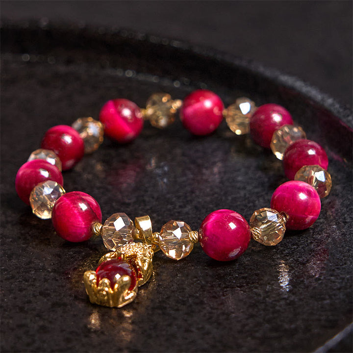 Buddha Stonesレッドタイガーアイ 貔貅 狐 守護 自信 ブレスレット