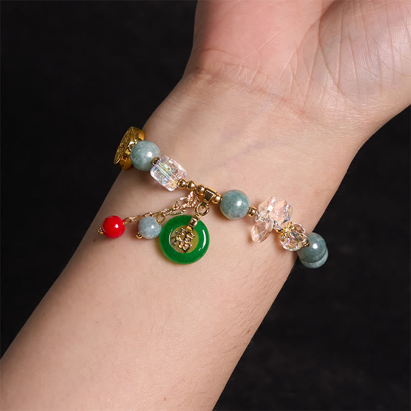 Buddha Stones ストロベリークォーツ&翡翠 福チャーム付き ヒーリングブレスレット
