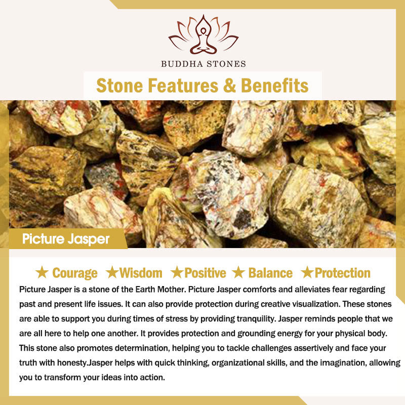 Buddha Stones108 ビーズ ピクチャージャスパーMalaロータス 勇気ブレスレット