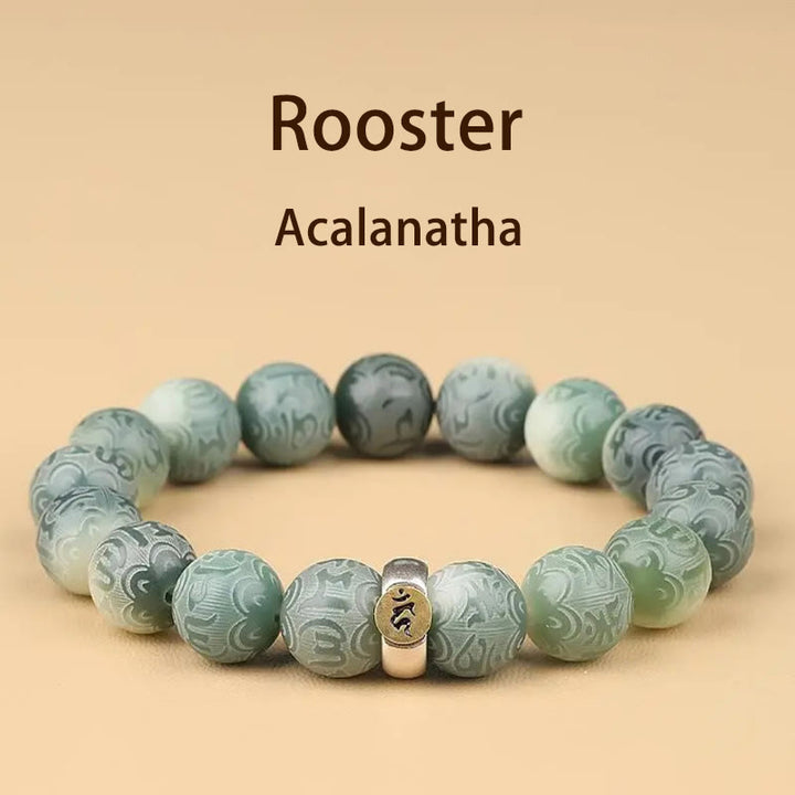 Buddha Stones十二支誕生仏菩提種子オーム・マニ・パドメ・フム刻まれた知恵ブレスレット