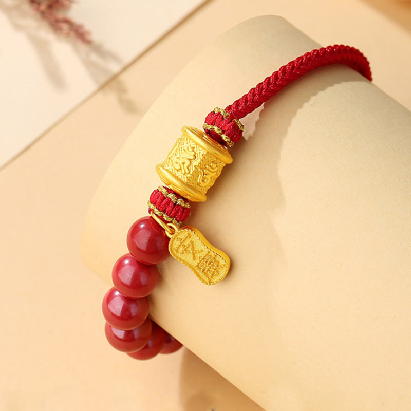 Buddha Stones999スターリングシルバー 6つの真実の言葉オーム・マニ・パドメ・フム辰砂 祝福の紐ブレスレット - image 2