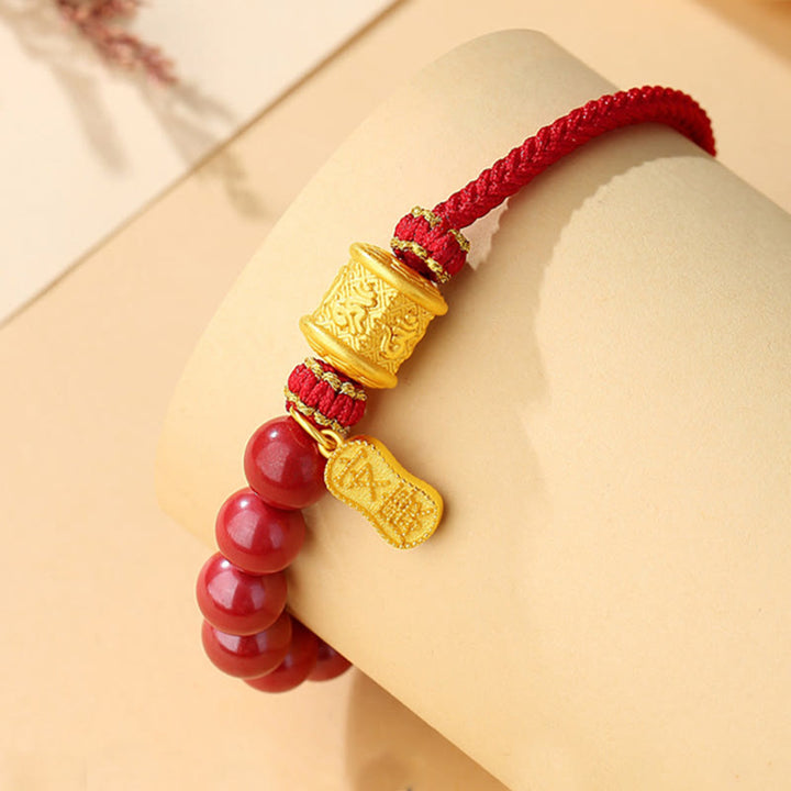 Buddha Stones999スターリングシルバー 6つの真実の言葉オーム・マニ・パドメ・フム辰砂 祝福の紐ブレスレット - image 2