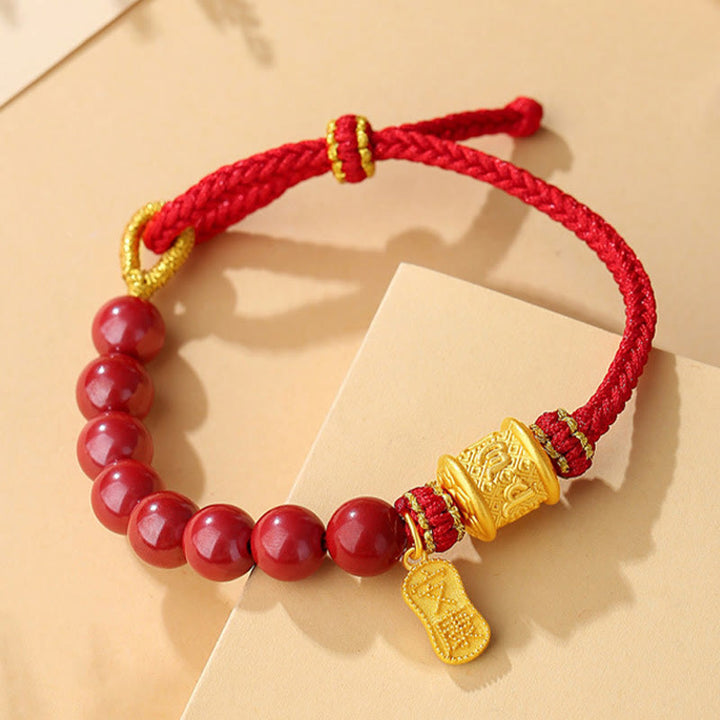 Buddha Stones999スターリングシルバー 6つの真実の言葉オーム・マニ・パドメ・フム辰砂 祝福の紐ブレスレット - image 1