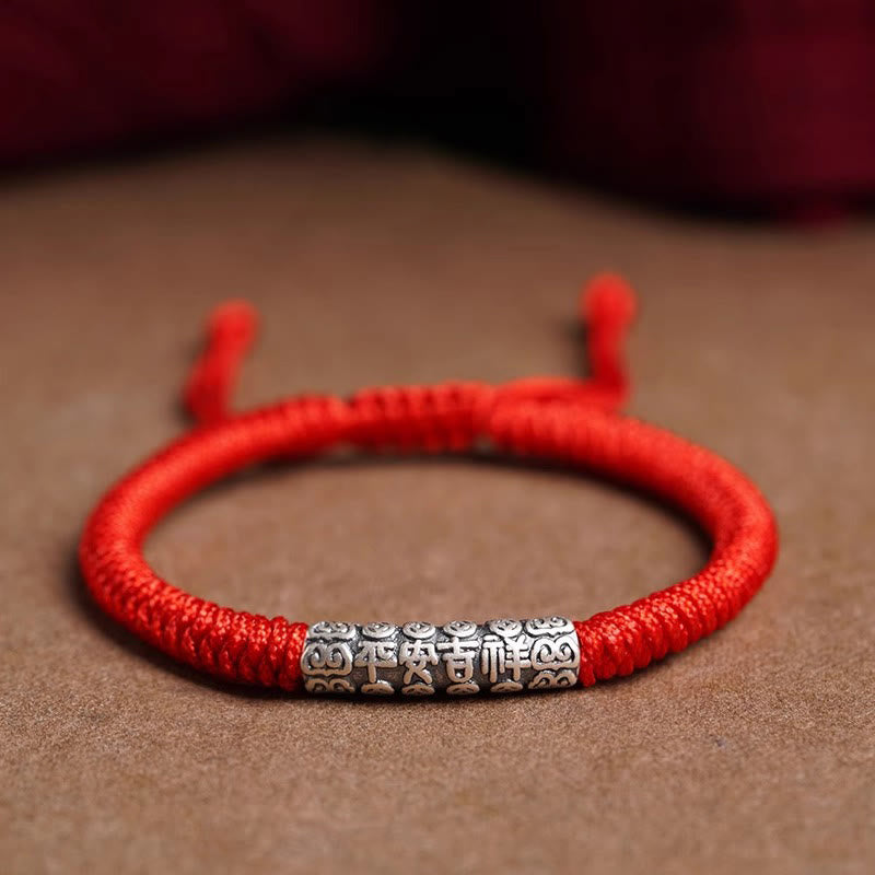 Buddha Stonesハンドメイド999スターリングシルバー平和と幸運繁栄オーム・マニ・パドメ・フム幸運ロープブレスレット - レッド(手首周り14~20cm) - 平和と幸運繁栄 - image 15
