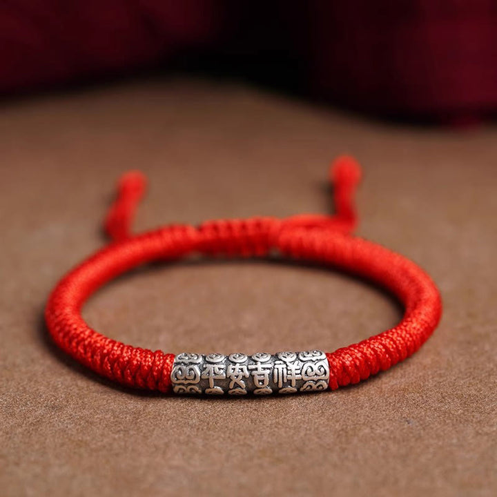 Buddha Stonesハンドメイド999スターリングシルバー平和と幸運繁栄オーム・マニ・パドメ・フム幸運ロープブレスレット - レッド(手首周り14~20cm) - 平和と幸運繁栄 - image 15
