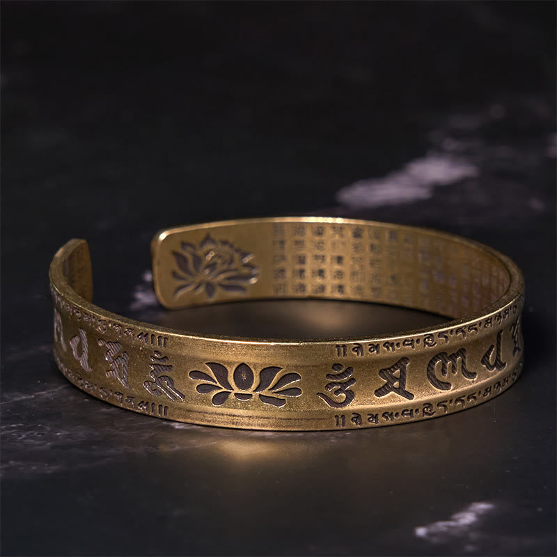 Buddha Stones六つの真実の言葉「om Mani Padme Hum」般若心経 蓮華 銅 真鍮 平和 カフ ブレスレット バングル