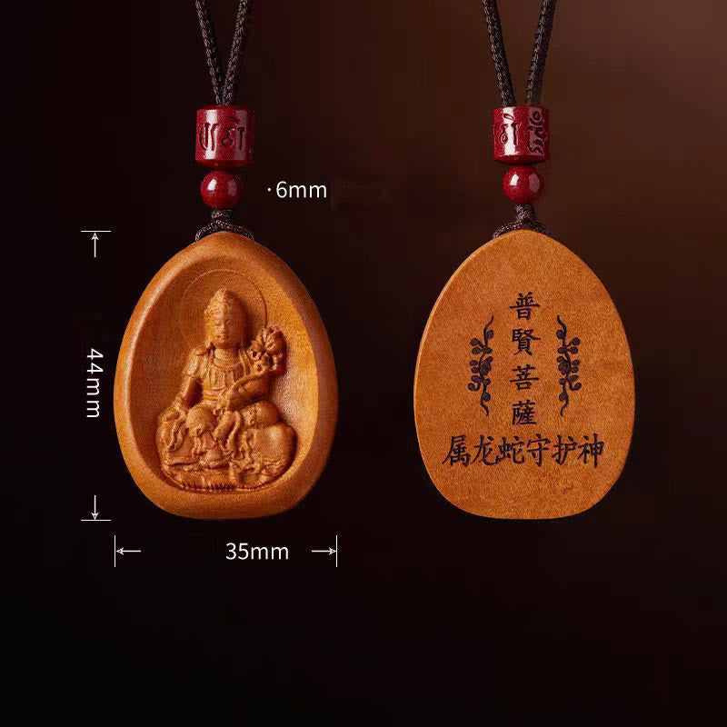 Buddha Stones桃の木 辰砂オーム・マニ・パドメ・フム中国の十二支 黒紐ネックレスペンダント - image 20
