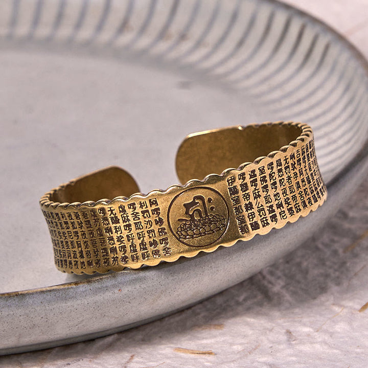 Buddha Stones大悲心マントラ 銅 真鍮 幸運 セルフケア ブレスレット バングル