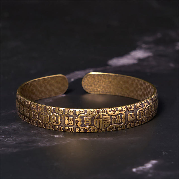 Buddha Stones百福福字銅真鍮幸運ブレスレットバングル