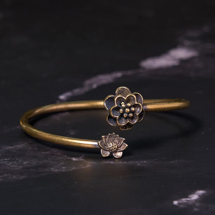 Buddha Stones桃の花 銅 真鍮 ヒーリングブレスレット バングル
