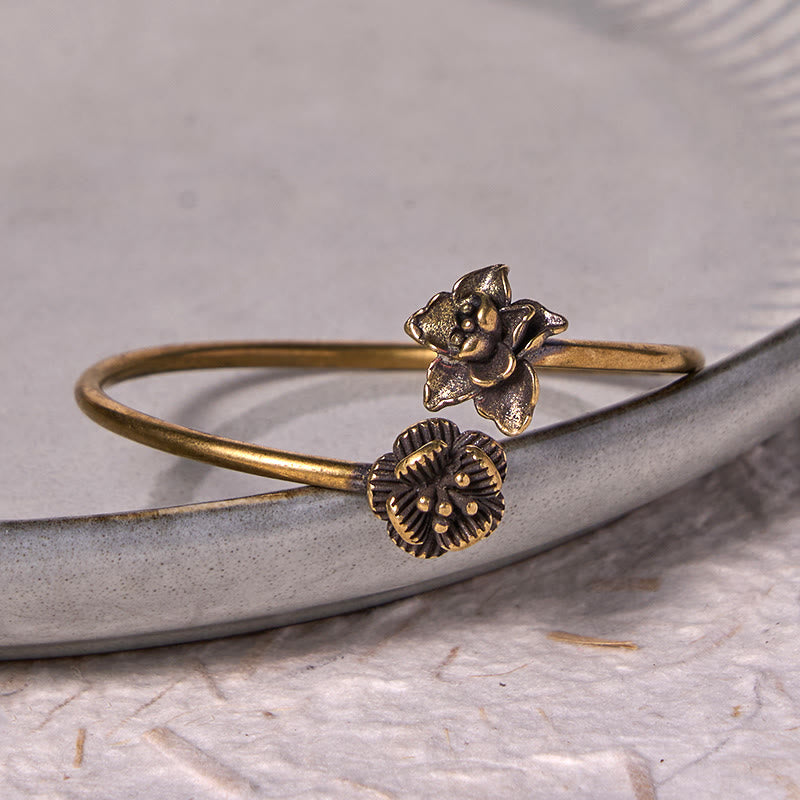 Buddha Stones桃の花 銅 真鍮 ヒーリングブレスレット バングル