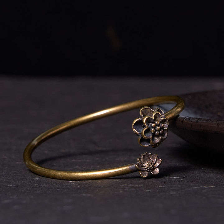 Buddha Stones桃の花 銅 真鍮 ヒーリングブレスレット バングル