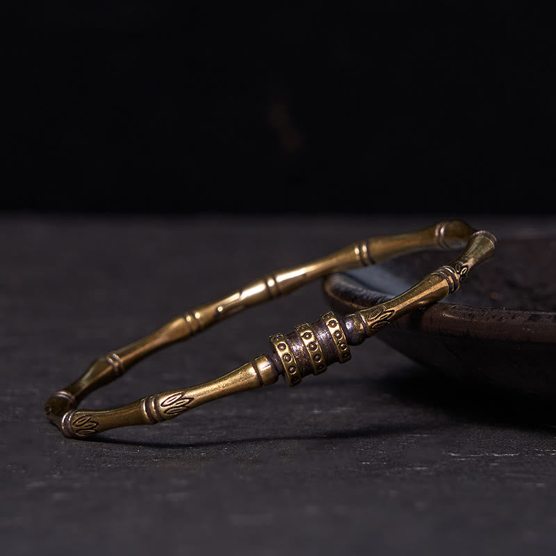 Buddha Stones竹 蓮の花 銅 真鍮 平和ブレスレット バングル