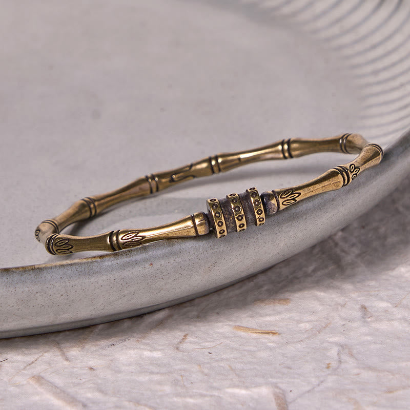 Buddha Stones竹 蓮の花 銅 真鍮 平和ブレスレット バングル