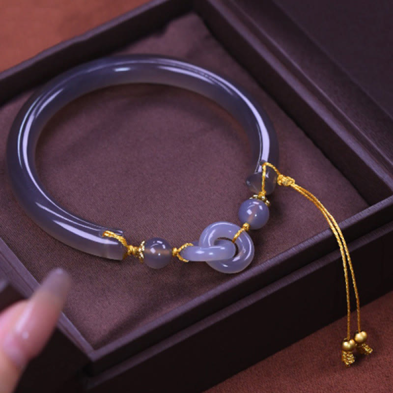 Buddha Stonesグレーアゲート 銅フック ピースカフ ハーフブレスレット バングル