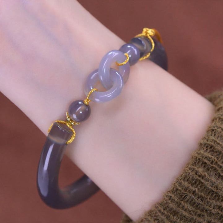 Buddha Stonesグレーアゲート 銅フック ピースカフ ハーフブレスレット バングル