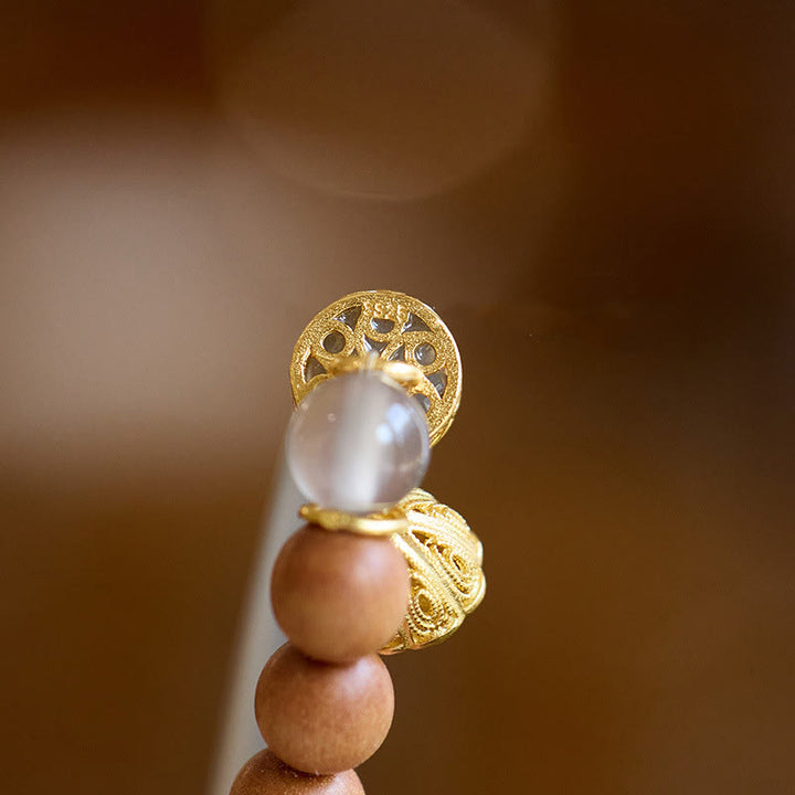 Buddha Stonesサンダルウッド グレーアゲート カルセドニー カフ ハーフブレスレット バングル