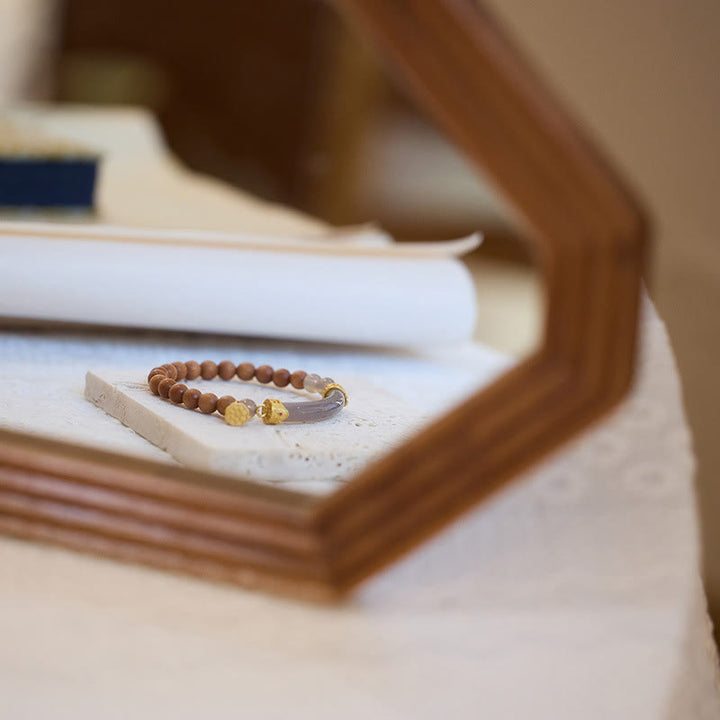 Buddha Stonesサンダルウッド グレーアゲート カルセドニー カフ ハーフブレスレット バングル