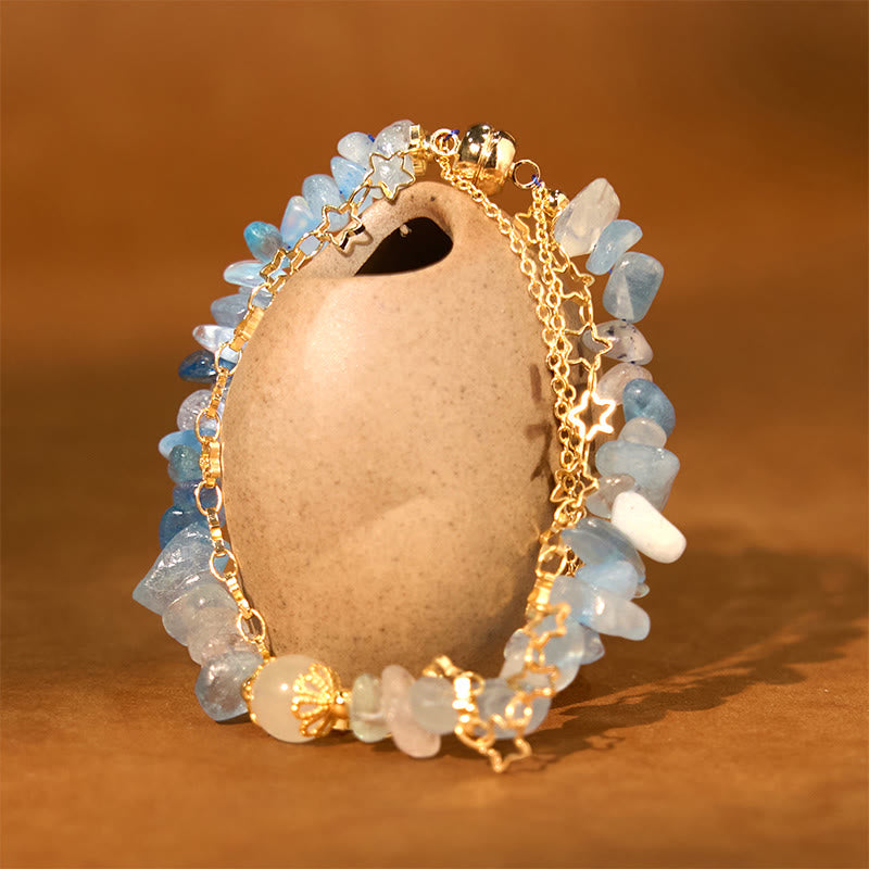 Buddha Stonesアクアマリン砂利デザインスターヒーリング磁気バックルブレスレット