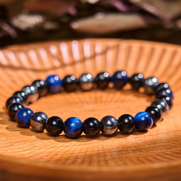 Buddha Stones天然タイガーアイオブシディアンヘマタイトポジティブパワフルブレスレット