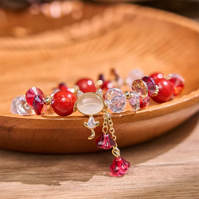 Buddha Stonesアメジストグリーンクリスタルレッドクリスタルキャットバランスブレスレット - レッドクリスタル(手首周り:14~16cm) - image 16