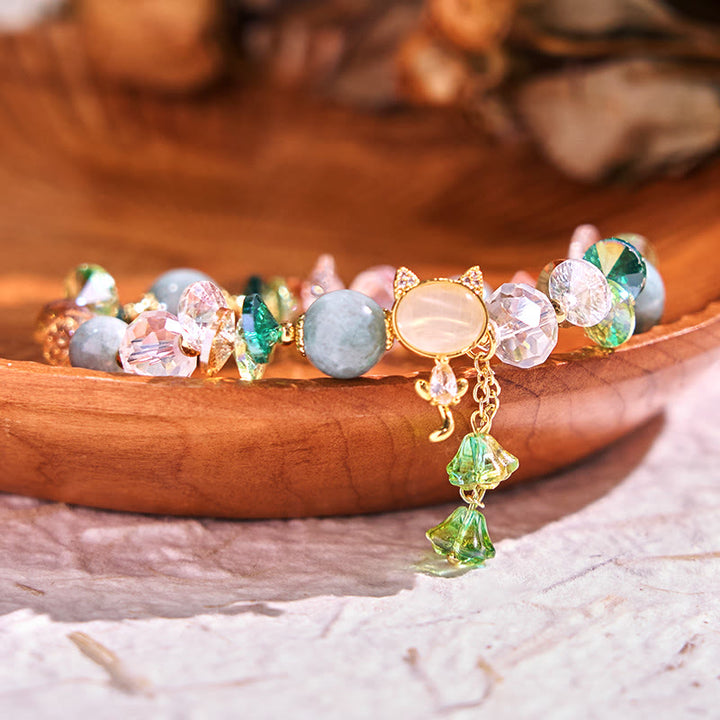 Buddha Stonesアメジストグリーンクリスタルレッドクリスタルキャットバランスブレスレット - グリーンクリスタル(手首周り:14~16cm) - image 9