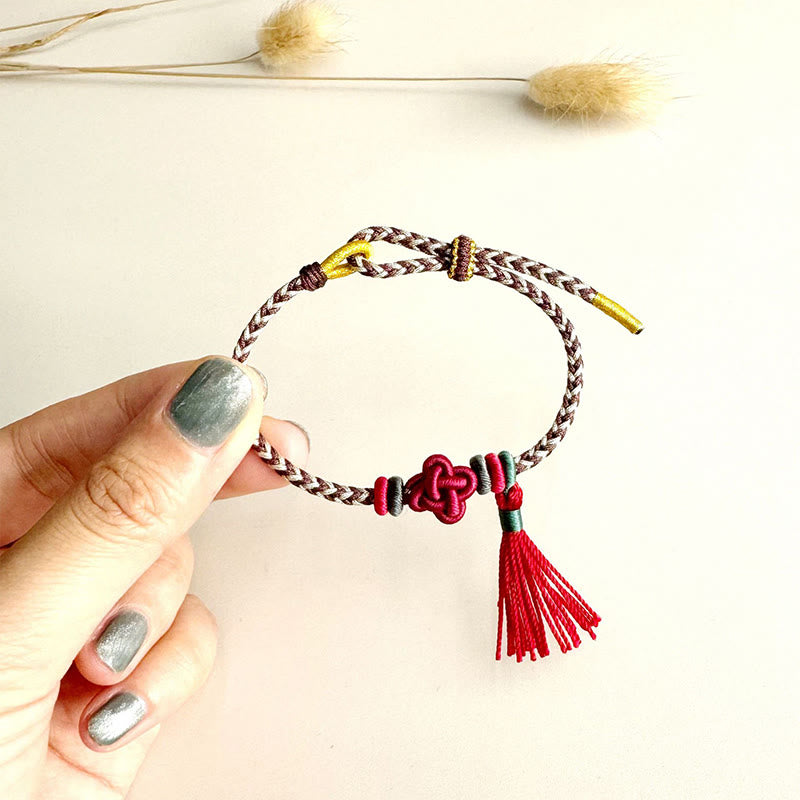 Buddha Stonesカラフル紐 桃の花結び タッセル 守護ブレスレット