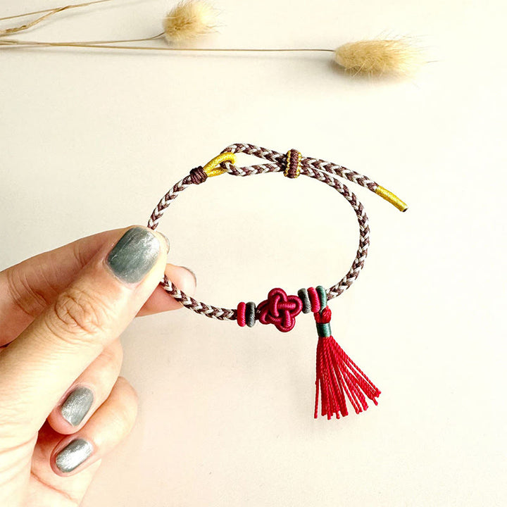 Buddha Stonesカラフル紐 桃の花結び タッセル 守護ブレスレット