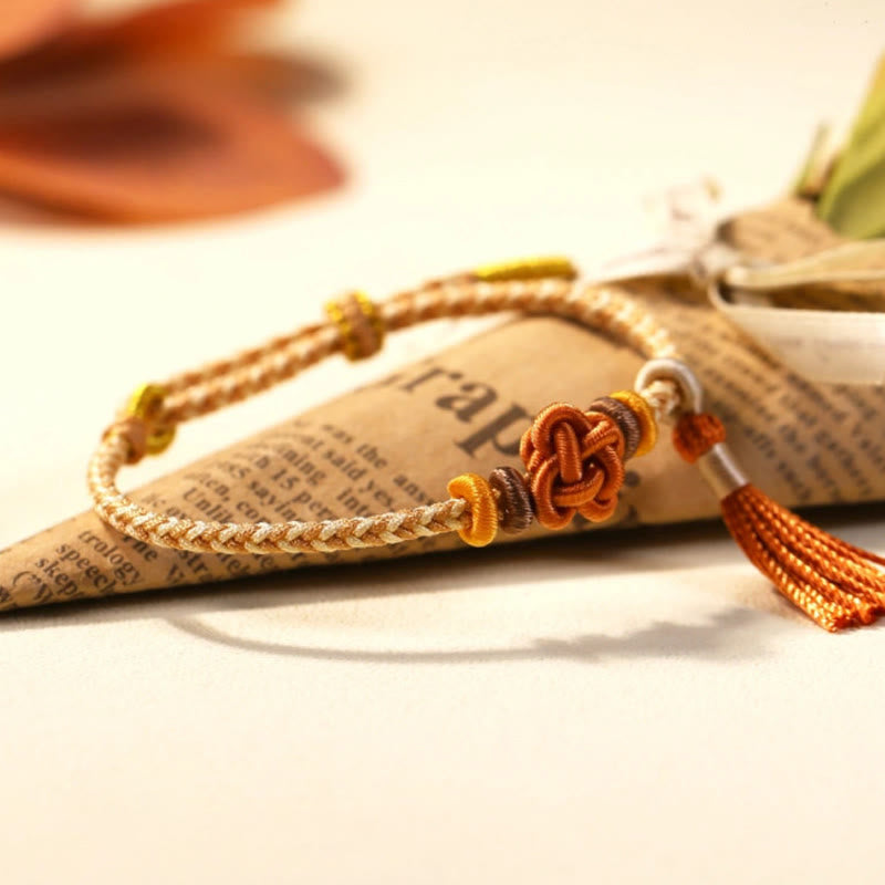 Buddha Stonesカラフル紐 桃の花結び タッセル 守護ブレスレット