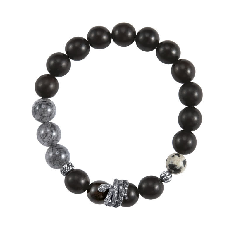 Buddha Stones黒檀ブラックルチルクォーツ 925スターリングシルバー 蛇年 バランスブレスレット - image 9