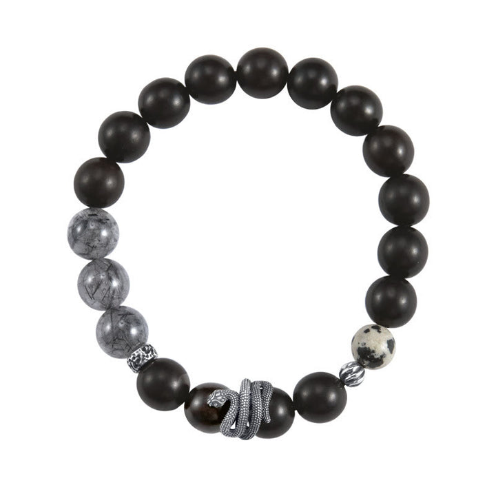Buddha Stones黒檀ブラックルチルクォーツ 925スターリングシルバー 蛇年 バランスブレスレット - image 9