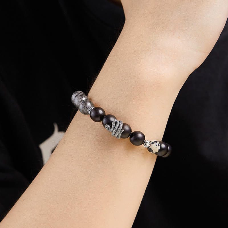 Buddha Stones黒檀ブラックルチルクォーツ 925スターリングシルバー 蛇年 バランスブレスレット - image 11