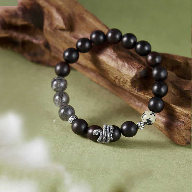 Buddha Stones黒檀ブラックルチルクォーツ 925スターリングシルバー 蛇年 バランスブレスレット - image 2