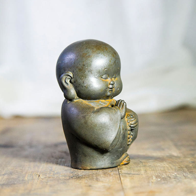 Buddha Stones手作り 小さな僧侶 鉄粉 錆 鋳造 樹脂 像 家の装飾