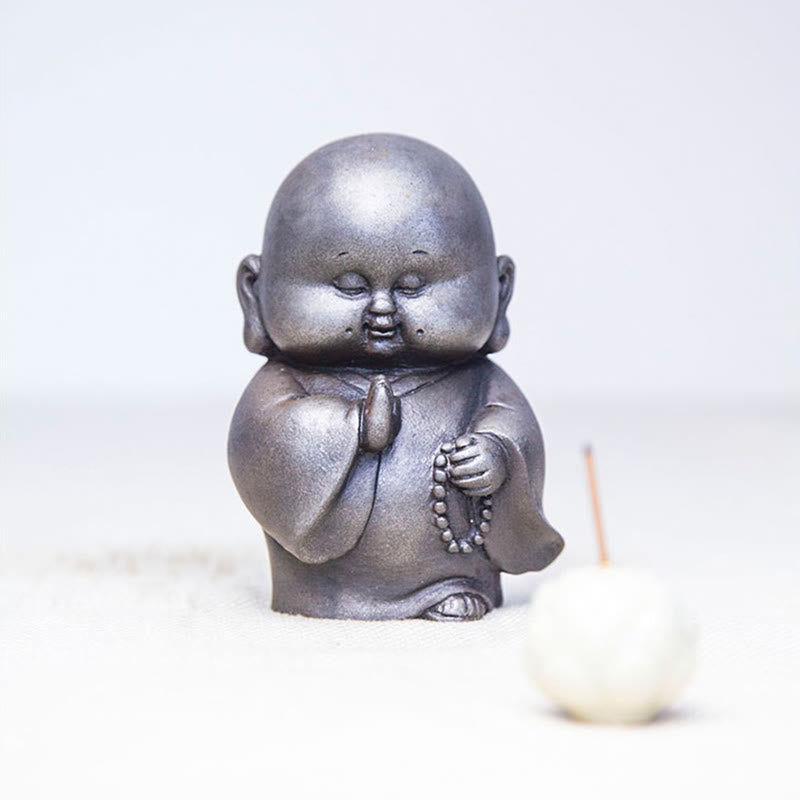 Buddha Stones手作り 小さな僧侶 鉄粉 錆 鋳造 樹脂 像 家の装飾
