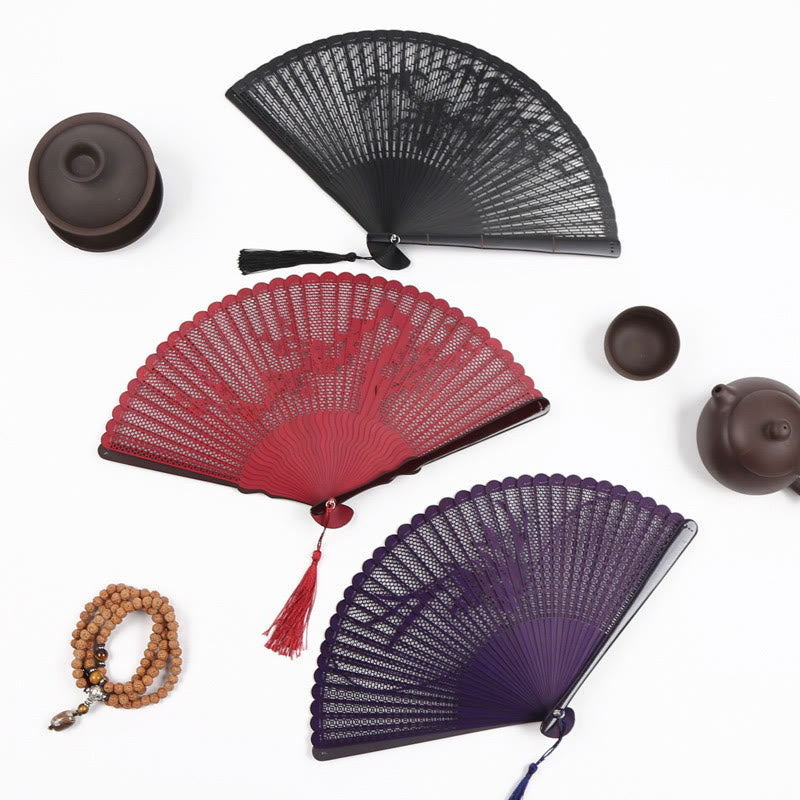Buddha Stonesレトロ竹中空彫刻 手持ち竹扇子