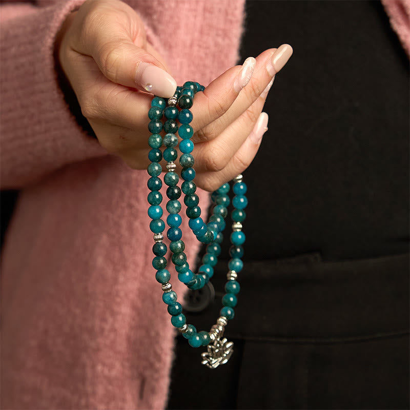 Buddha Stones108 個のMalaビーズ アパタイトビーズ Om 生命の樹 蓮仏ブレスレット