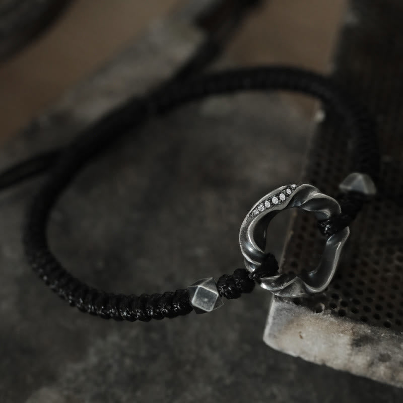 Buddha Stones999スターリングシルバー平和のお守りチャームブラックワックスロープ守護ブレスレット - image 2