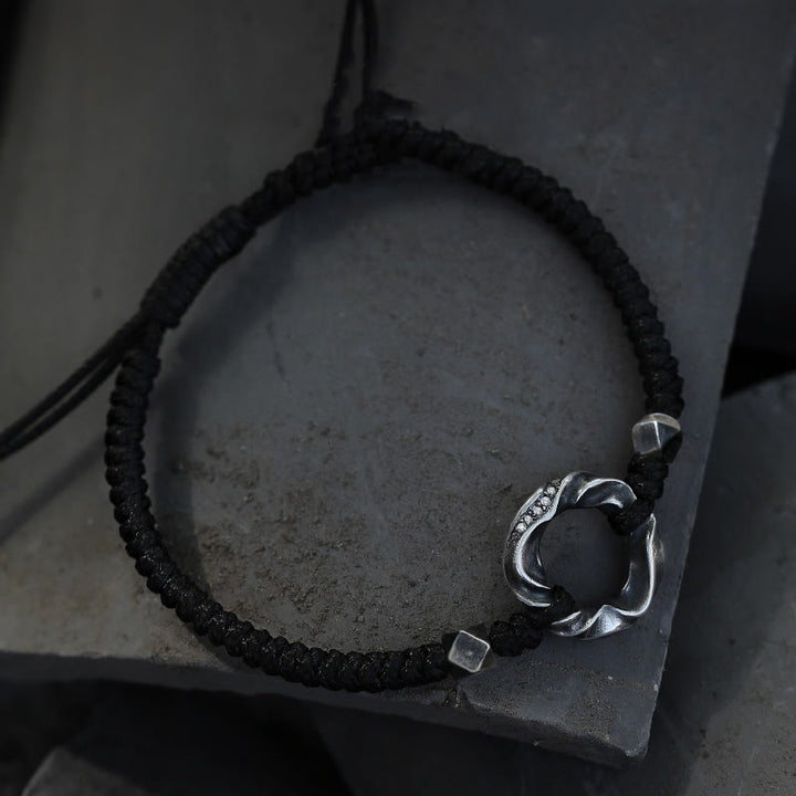 Buddha Stones999スターリングシルバー平和のお守りチャームブラックワックスロープ守護ブレスレット - image 1