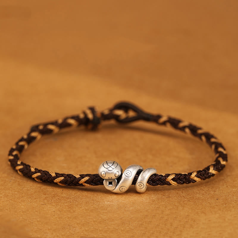 Buddha Stones999スターリングシルバー 蛇年 ハンドメイド銅貨守護編みブレスレット - コーヒー - 18~22cm - image 10