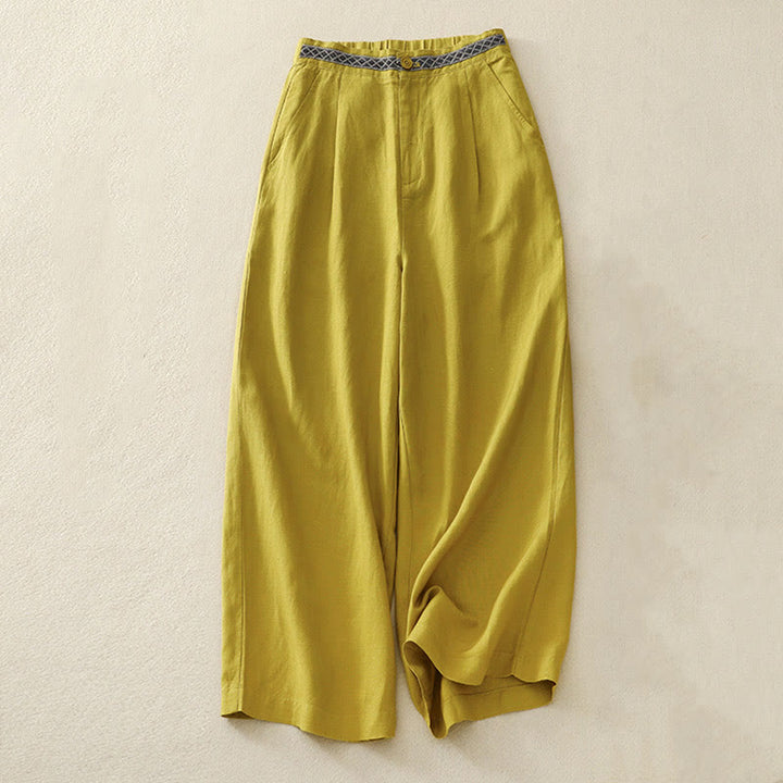Buddha Stones無地 フロントボタン バックゴム コットンリネン レディース パンツ ポケット付き - 黄色 - US8-10,UK/AU12-14,EU40-42 (2XL) - image 10